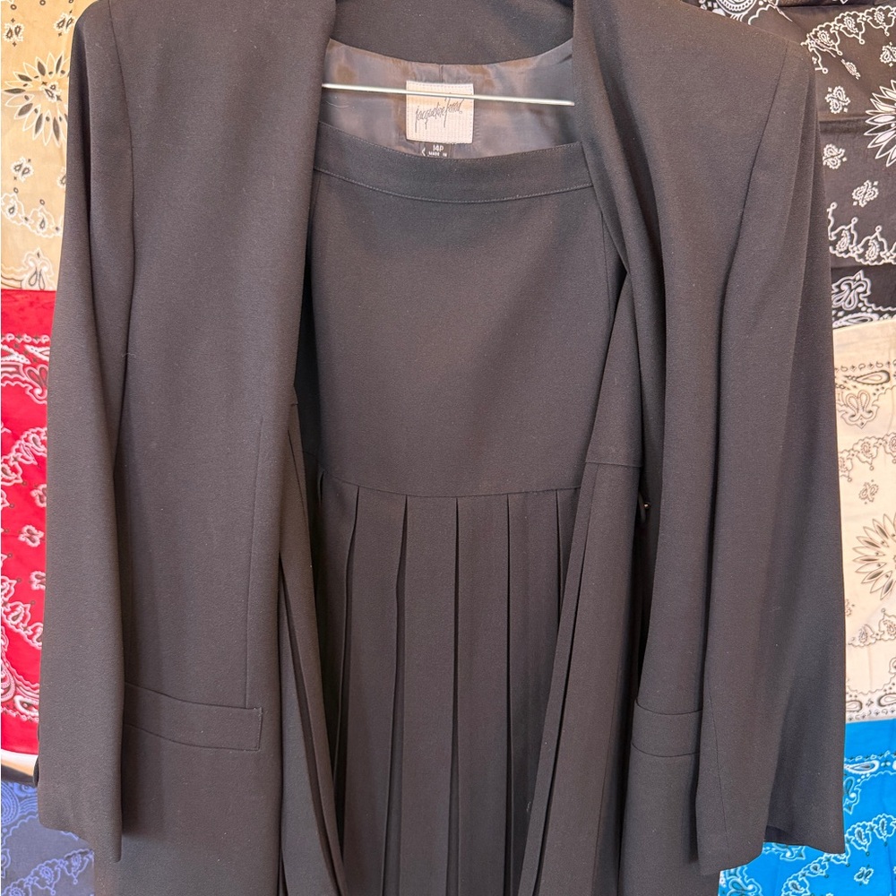 VINTAGE 80’s Jacqueline Ferrar Black Double-Breasted Blazer Set with skirt - Picture 2 of 6